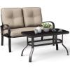 imageGiantex Patio Loveseat with Coffee Table Outdoor Bench with Cushion and Metal Frame Loveseat Porch Furniture Set Sofa for Garden Yard Patio or Poolside Deep Red amp BlackBeige  Black