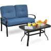 imageGiantex Patio Loveseat with Coffee Table Outdoor Bench with Cushion and Metal Frame Loveseat Porch Furniture Set Sofa for Garden Yard Patio or Poolside Deep Red amp BlackBlue  Black
