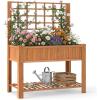 imageGiantex Raised Garden Bed with Trellis Wooden Elevated Planter Box with Legs Drainage Holes for Climbing Plants Vines Vegetables Flowers Herbs Outdoor Horticulture Planter for Patio Yard BrownBrown