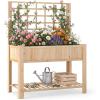 imageGiantex Raised Garden Bed with Trellis Wooden Elevated Planter Box with Legs Drainage Holes for Climbing Plants Vines Vegetables Flowers Herbs Outdoor Horticulture Planter for Patio Yard BrownNatural