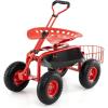 imageGiantex Rolling Garden Cart with Seat 4Wheel Gardening Workseat with Storage Basket Swivel Stool Adjustable Seat Steering Handle Garden Utility Cart Steel Frame GreenRed