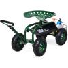 imageGiantex Rolling Garden Cart with Seat 4Wheel Gardening Workseat with Storage Basket Swivel Stool Adjustable Seat Steering Handle Garden Utility Cart Steel Frame GreenGreen