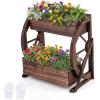 imageGiantex Wooden Wagon Planter Box Rustic Garden Planter with Wheels Handles amp Drainage Holes for Flowers Herbs Vegetables Indoor Outdoor Decorative Flower Cart for Patio Balcony 122L x 13W x 22H