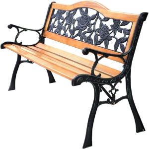 image50 Patio Park Garden Bench Weather Proof Porch Path Chair 470BLS Bearing Capacity Outdoor Furniture with Wood Frame Rugged Durable Cast Iron Structure
