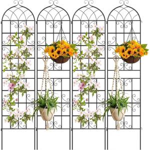 imageGiantex 2 Packs 86x20 Metal Garden Trellis for Outdoor Climbing Plants HeavyDuty Plant Support for Vine Rose Vegetable Flower Rustproof Black Metal Coating Patio Trellis Arch Decorative Fence86x204 Panel