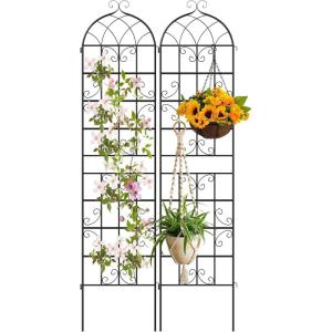 imageGiantex 2 Packs 86x20 Metal Garden Trellis for Outdoor Climbing Plants HeavyDuty Plant Support for Vine Rose Vegetable Flower Rustproof Black Metal Coating Patio Trellis Arch Decorative Fence86x202 Panel