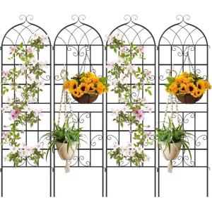 imageGiantex 2 Packs 86x20 Metal Garden Trellis for Outdoor Climbing Plants HeavyDuty Plant Support for Vine Rose Vegetable Flower Rustproof Black Metal Coating Patio Trellis Arch Decorative Fence71x204 Panel