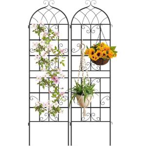 imageGiantex 2 Packs 86x20 Metal Garden Trellis for Outdoor Climbing Plants HeavyDuty Plant Support for Vine Rose Vegetable Flower Rustproof Black Metal Coating Patio Trellis Arch Decorative Fence71x202 Panel
