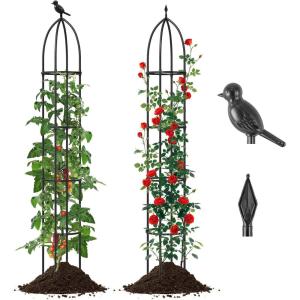 imageGiantex 2Pack Tomato Cages 78 PECoated Metal Garden Obelisk Trellis for Climbing Plants Rustproof Plant Cage amp Supports wAdjustable Height Support Stand for Vine Jasmine Rose Tomato