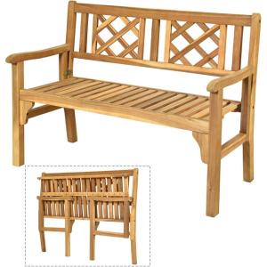 imageGiantex 2Person Outdoor Bench 47 Patio Acacia Wood Loveseat with Slatted Seat Armrests amp XShaped Backrest Wooden Garden Seating for Backyard Porch Deck PoolsideFoldable
