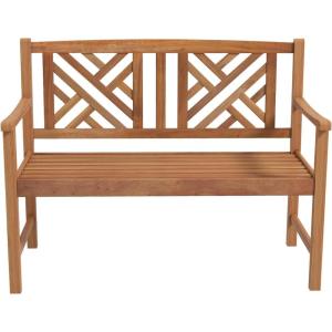 imageGiantex 2Person Outdoor Bench 47 Patio Acacia Wood Loveseat with Slatted Seat Armrests amp XShaped Backrest Wooden Garden Seating for Backyard Porch Deck PoolsideGeometric Back