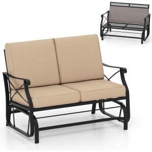 imageGiantex 2Person Outdoor Glider Rocking Chair Loveseat with Detachable Thick Cushions Metal Frame 660Lbs Capacity Outside Swing Chair Loveseat Patio Glider Bench for Porch Garden Yard BrownBrown