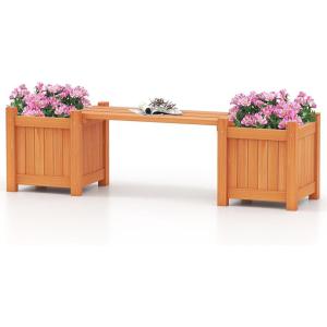 imageGiantex 2in1 Outdoor Bench with 2 Raised Garden Beds Wood with Teak Oil Finish Garden Bench Seat with Planter Boxes for Porch Balcony Lawn Yard DIY Assembly 42x11x115Honey Wood