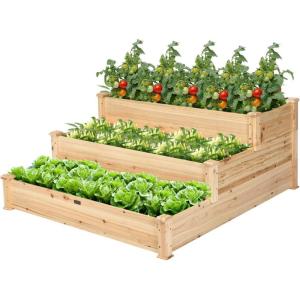 imageGiantex 3 Tier Raised Garden Bed Outdoor Planter Box Vegetable Flowers Growing Box Elevated Raised Bed Kit Wood Planting Container 49x49x22 LxWxHNatural