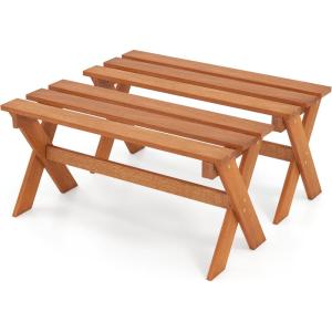 imageGiantex 36 Wood Outdoor Bench Backless Patio Bench with Slatted Seat amp Solid Wood Frame Teak Oil Coating 660 lbs Capacity Outside Wooden Garden Bench for Patio Porch Park Entryway2