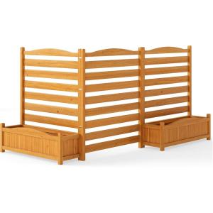 imageGiantex 3Panel Air Conditioner Fence with Planter Box 40H NoDig Wooden Privacy Screen for AC Unit Trash Can amp Pool Equipment Enclosure Slatted Outdoor Garden Fence for Patio Backyard3 Panels 34W x 40H