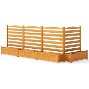 imageGiantex 3Panel Air Conditioner Fence with Planter Box 40H NoDig Wooden Privacy Screen for AC Unit Trash Can amp Pool Equipment Enclosure Slatted Outdoor Garden Fence for Patio Backyard4 Panels 34W x 40H