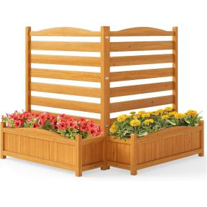 imageGiantex 3Panel Air Conditioner Fence with Planter Box 40H NoDig Wooden Privacy Screen for AC Unit Trash Can amp Pool Equipment Enclosure Slatted Outdoor Garden Fence for Patio Backyard2 Panels 34w X 40h
