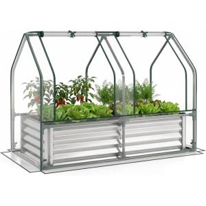 imageGiantex 3in1 Metal Raised Garden Bed with Greenhouse Cover 6x3x4 FT Metal Elevated Outdoor Planter Box with RollUp Windows Open Base Grow Box for Vegetables Flowers and Herbs BlackSilver