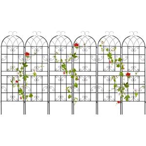 imageGiantex 4 Pack Trellis for Climbing Plants Outdoor 6 FT Tall Galvanized Steel Garden Trellis for Patio Lawn Wall Decor Plant Trellis for Vine Cucumber Tomato Flower Clematis Roses71x206 Pack