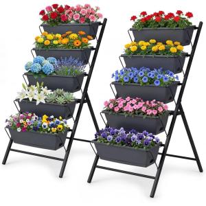 imageGiantex 5Tier Vertical Garden Planter Raised Garden Bed wDrainage System amp Removable Tray Metal Frame Elevated Planter Boxes for Herb Vegetable Flower Grow Outdoor Indoor Patio Balcony Backyard2