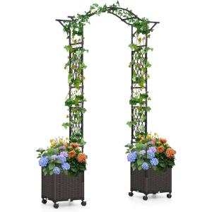 imageGiantex 82 FT Garden Arch Trellis w 2 SelfWatering Planter Boxes Wheels Metal Pergola Arbor Grape Vine Rose Climbing Plant Support Frame Large Outdoor Wedding Archway for Ceremony Party