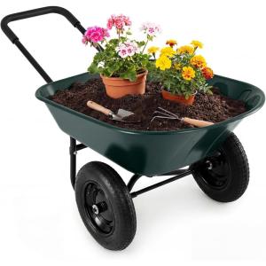 imageGiantex DualWheel Garden Cart 330LBS Heavy Duty Wheelbarrow 2 Wheel Wagon Utility Cart for Outdoor Yard Lawn Gardening Construction Use RedDark Green