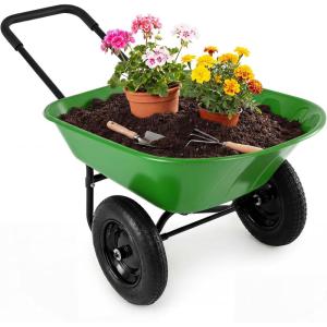 imageGiantex DualWheel Garden Cart 330LBS Heavy Duty Wheelbarrow 2 Wheel Wagon Utility Cart for Outdoor Yard Lawn Gardening Construction Use RedLight Green