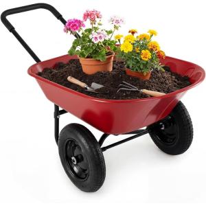 imageGiantex DualWheel Garden Cart 330LBS Heavy Duty Wheelbarrow 2 Wheel Wagon Utility Cart for Outdoor Yard Lawn Gardening Construction Use RedRed