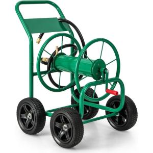 imageGiantex Garden Hose Reel Cart  Mobile Water Hose Cart with 4 Wheels amp Nonslip Grip Outdoor Heavy Duty Water Hose Holder Hold 330 FT of 58 or 34 400 FT of 12 Hose for Lawn Garden Yard GreyGreen