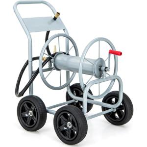 imageGiantex Garden Hose Reel Cart  Mobile Water Hose Cart with 4 Wheels amp Nonslip Grip Outdoor Heavy Duty Water Hose Holder Hold 330 FT of 58 or 34 400 FT of 12 Hose for Lawn Garden Yard GreyGrey