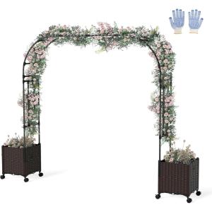 imageGiantex Metal Garden Arch Trellis Arbor with 2 SelfWatering Planter Boxes 80 L x 16 W x 91 H PECoated Archway with Lockable Rolling Wheels for Climbing Vines Yard Lawn Party DecorationsRectangular