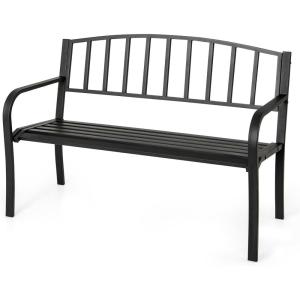 imageGiantex Outdoor Bench 50 Patio Garden Bench with Steel Frame Slat Design 500 Lbs Weight Capacity Patio Seating Bench for Porch Backyard Poolside Outside Decor Furniture Park Loveseat Black50x23x335