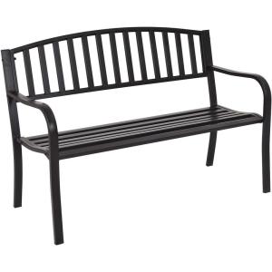 imageGiantex Outdoor Bench 50 Patio Garden Bench with Steel Frame Slat Design 500 Lbs Weight Capacity Patio Seating Bench for Porch Backyard Poolside Outside Decor Furniture Park Loveseat Black50x236x342