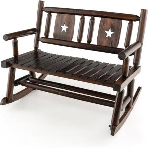 imageGiantex Outdoor Rocking Bench Patio Loveseat Rocker for 2 wErgonomic Back amp Log Arms Carbonized Fir Wood Frame Wooden Double Rocking Chair for Porch Garden 710 LB Capacity Rustic Brown 21