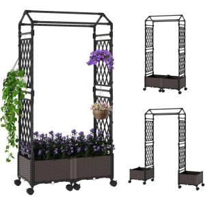 imageGiantex Planter Boxes with Arch Trellis 5FT SelfWatering Tall Raised Garden Bed wWheels Hanging Roof amp Drainage Holes Outdoor Indoor Tomato Planter for Climbing Vines Vegetables 60x16x5861x16x64