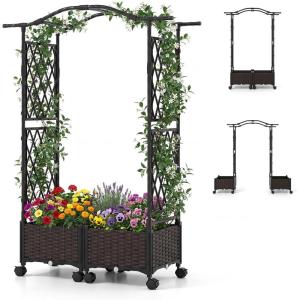 imageGiantex Planter Boxes with Arch Trellis 5FT SelfWatering Tall Raised Garden Bed wWheels Hanging Roof amp Drainage Holes Outdoor Indoor Tomato Planter for Climbing Vines Vegetables 60x16x5860x16x58