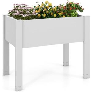 imageGiantex Raised Garden Bed with Legs SelfWatering Planter Box with Water Level Indicator Drainage Hole amp Detachable Space Dividers Outdoor Plant Container for Flower Vegetable Fruit Herb BrownGreyish White