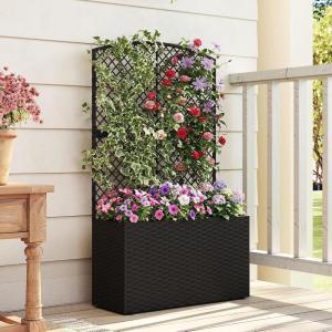 imageGiantex Raised Garden Bed with Trellis 58 Tall PE Rattan Planter Box wLiner amp Drainage Metal Frame Privacy Screen for Vertical Climbing Plants Vegetables amp Flowers Patio Balcony GardeningBlack