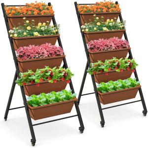 imageGiantex Vertical Raised Garden Bed on Wheels 5Tier Elevated Planter Boxes Garden Beds with Drain Hole Freestanding 5 Containers for Herb Vegetables Flowers Growing Indoor Outdoor Patio Balcony2