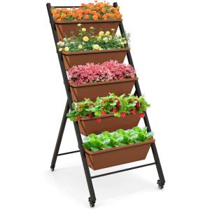 imageGiantex Vertical Raised Garden Bed on Wheels 5Tier Elevated Planter Boxes Garden Beds with Drain Hole Freestanding 5 Containers for Herb Vegetables Flowers Growing Indoor Outdoor Patio Balcony1