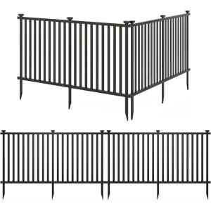 imageGiantex White Picket Fence  2 Panels 80W x 375H Decorative Outdoor Garden Fence 160 Total Length Outdoor Fence for Yard Freestanding PVC Vinyl Fence for Patio Lawn Pool BackyardBlack