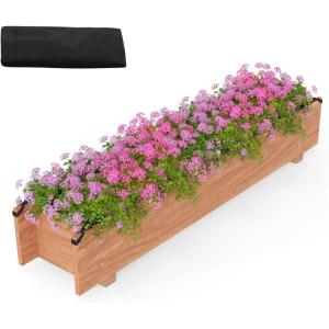 imageGiantex Wood Raised Garden Bed Rectangular Planter Box wDrainage Hole Removable Liner for Growing Vegetable Flower Herb Indoor Outdoor Plant Container for Backyard Deck Balcony 36x7x7