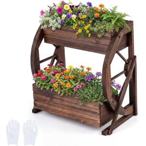 imageGiantex Wooden Wagon Planter Box Rustic Garden Planter with Wheels Handles amp Drainage Holes for Flowers Herbs Vegetables Indoor Outdoor Decorative Flower Cart for Patio Balcony 122L x 13W x 22H