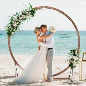 imageGiantex Wooden Wedding Arch 87 Wood Wedding Arbor Backdrop Stand with Ground Stakes Rustic Decorative Arch for Wedding Ceremony Party Garden Balloon amp Floral DecorationsRound