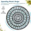 imageGiantex 24 Inch Patio Bistro Table Mosaic Round Table wCeramic Tile Tabletop HeavyDuty Metal Structure Outdoor Dining Table for Backyard Garden Porch Blue amp Black Sun PatternBlue  Black Sun Pattern