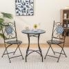 imageGiantex 24 Inch Patio Bistro Table Mosaic Round Table wCeramic Tile Tabletop HeavyDuty Metal Structure Outdoor Dining Table for Backyard Garden Porch Blue amp Black Sun PatternMulticolor Floral Pattern