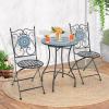 imageGiantex 24 Inch Patio Bistro Table Mosaic Round Table wCeramic Tile Tabletop HeavyDuty Metal Structure Outdoor Dining Table for Backyard Garden Porch Blue amp Black Sun PatternMulticolor Floral Pattern