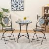 imageGiantex 24 Inch Patio Bistro Table Mosaic Round Table wCeramic Tile Tabletop HeavyDuty Metal Structure Outdoor Dining Table for Backyard Garden Porch Blue amp Black Sun PatternBlue  Black Sun Pattern