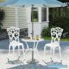 imageGiantex 3 Piece Bistro Set Cast Aluminum Porch Furniture Outdoor Patio Dining Table and Chairs with Umbrella Hole for Balcony Backyard Garden Poolside White Rose PatternVintage Victorian